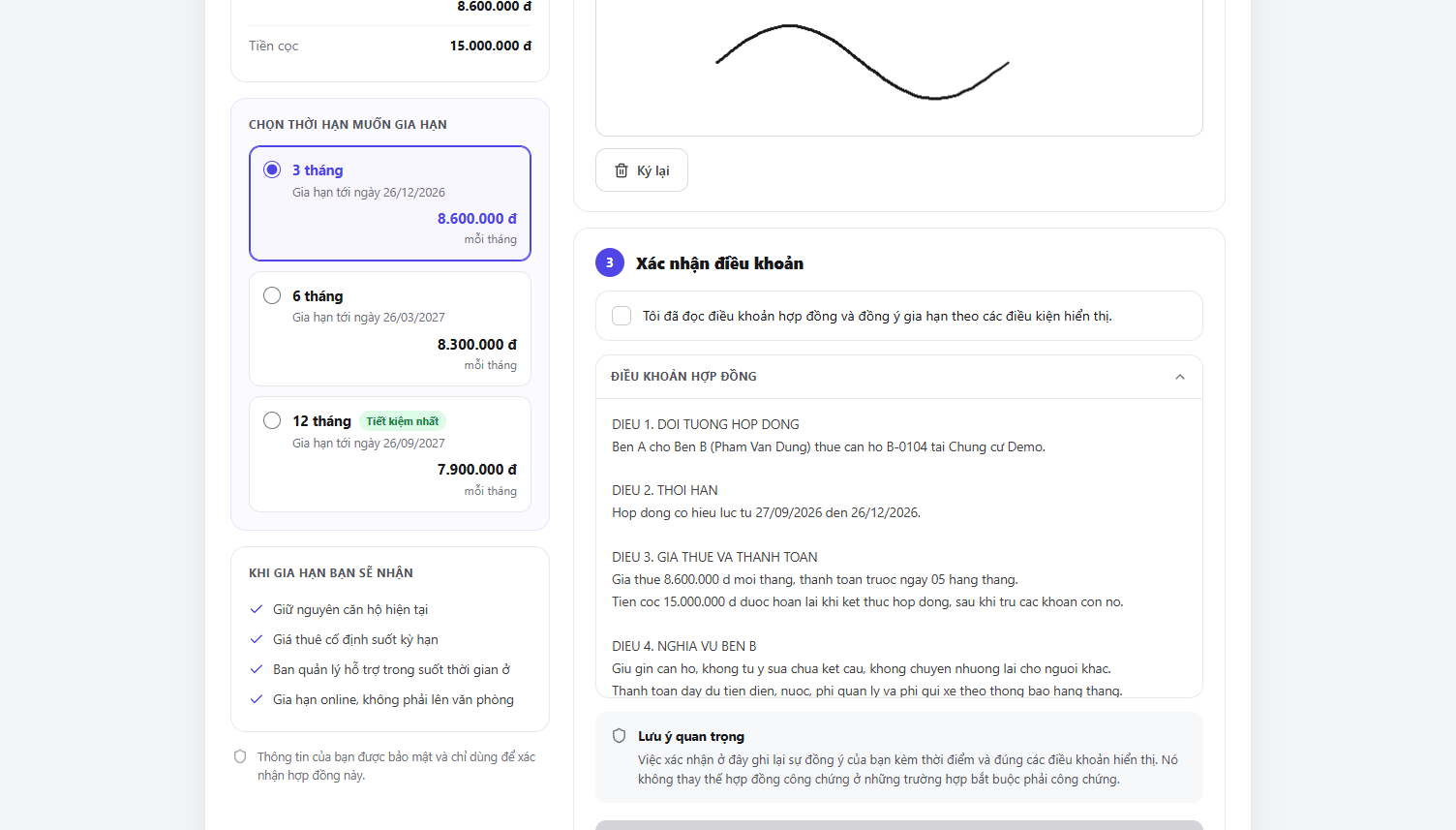 Cư dân ký gia hạn online